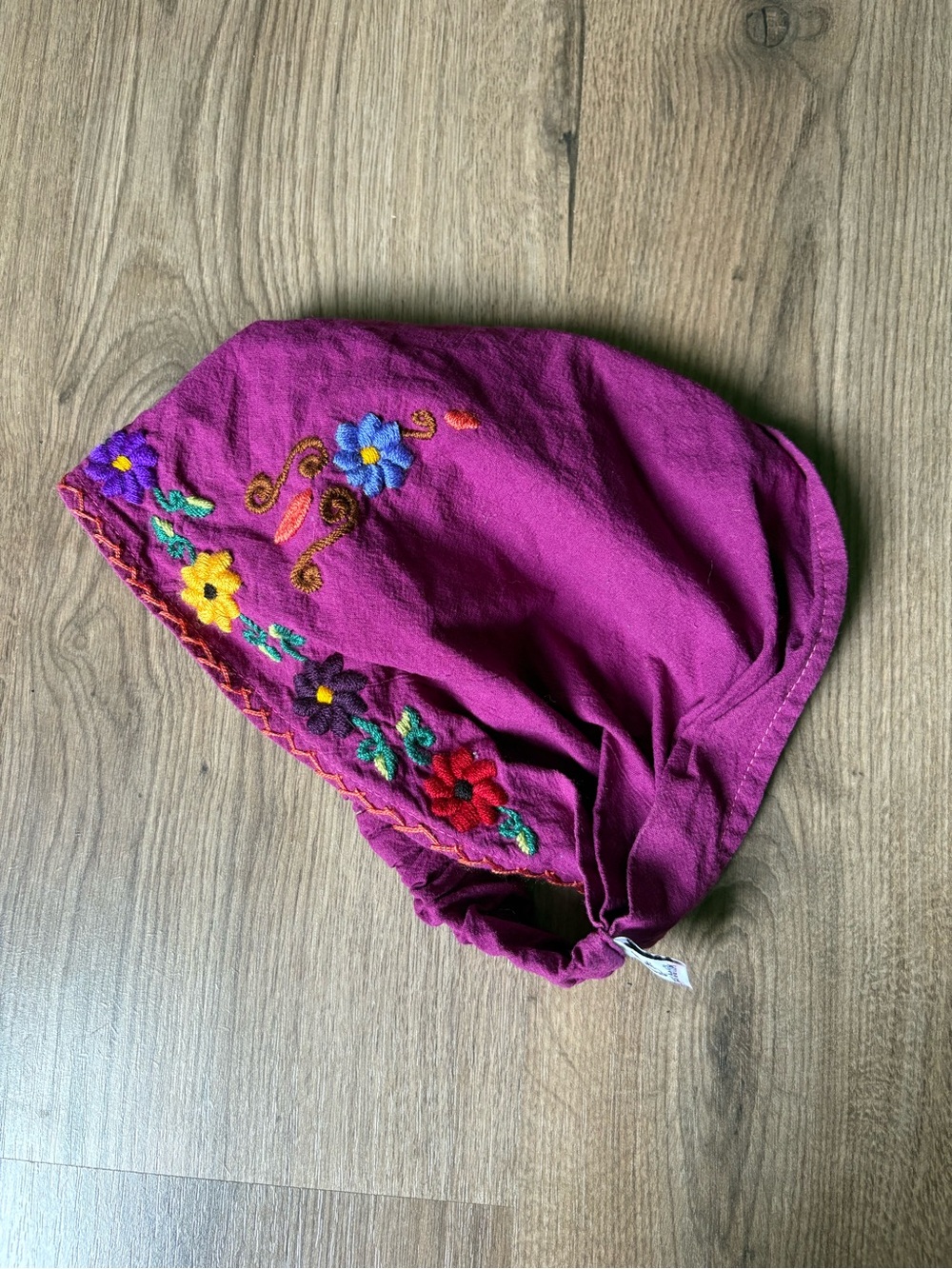 Unique Batik Embroidered Magenta Floral Headwrap Handmade 100% Cotton
